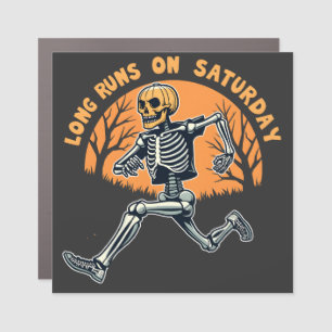 Long Runs On Saturday Spooky Skeleton Running Car Magnet