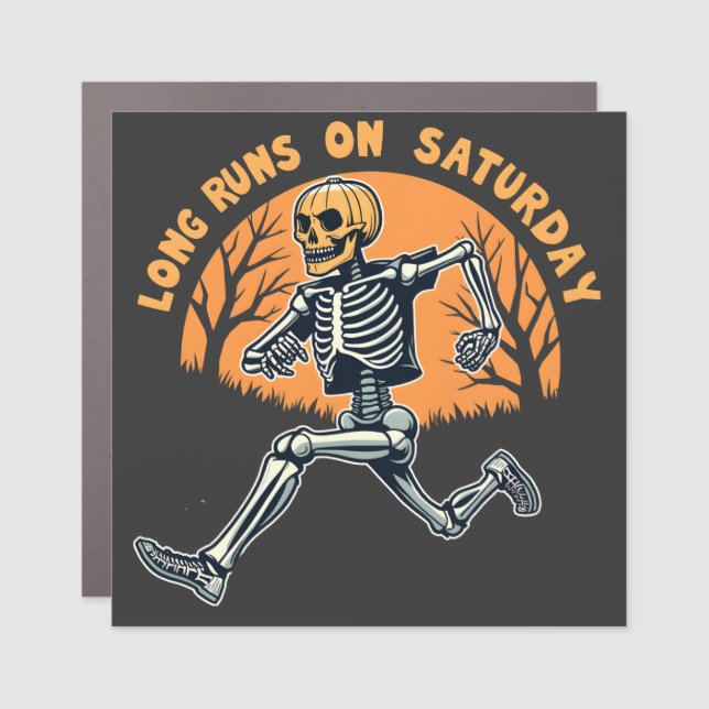 Long Runs On Saturday Spooky Skeleton Running Car Magnet (Front)