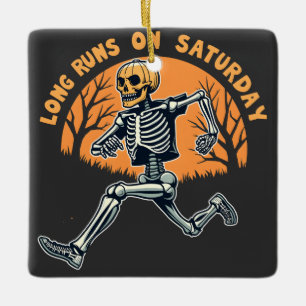 Long Runs On Saturday Spooky Skeleton Running Ceramic Ornament