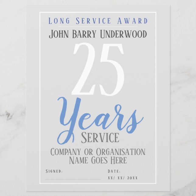Long Service Award Certificate (Front)