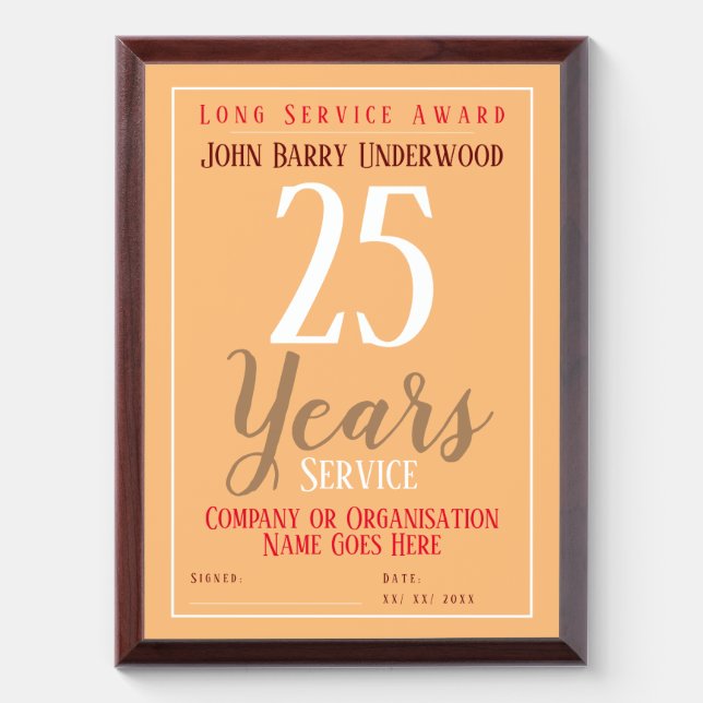 Long Service Award Certificate Plaque (Vertical)
