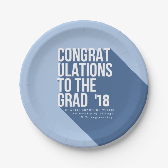 LONG SHADOW CONGRATS TO THE GRAD PAPER PLATES (Front)