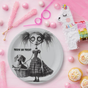Long Skinny Wide Eyed Goth Girl Paper Plates