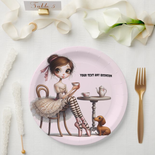 Long Skinny Wide Eyed Primitive Girl Paper Plates (Wedding)