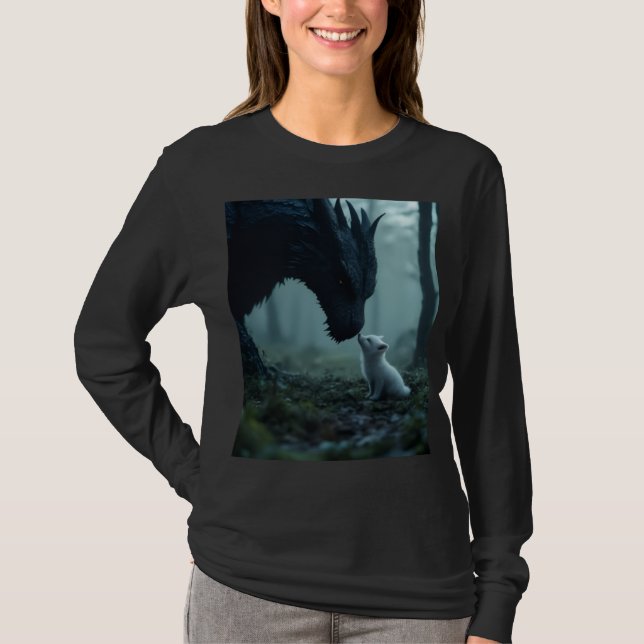 long sleeve black dragon and white puppy shirt (Front)