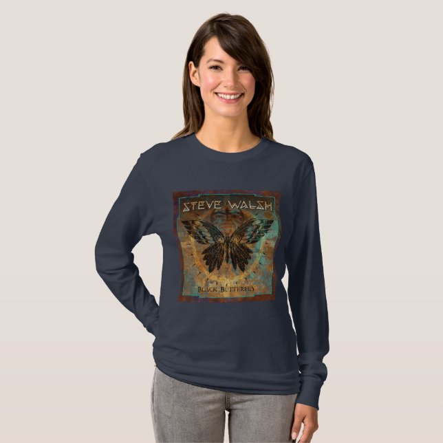 Long sleeved Black Butterfly Women's T-shirt (Front Full)