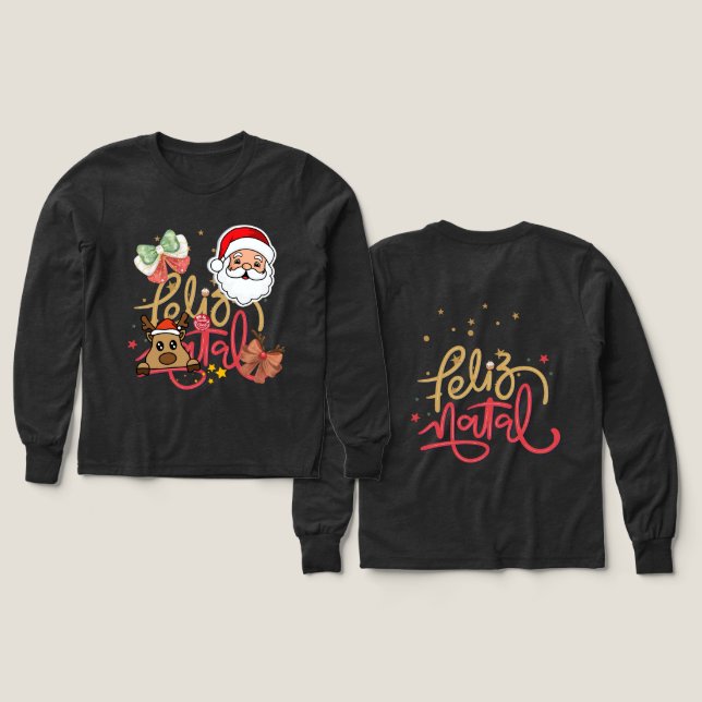 Long sleeved cute t-shirt with fancy christmas  Tri-Blend shirts (Design Front & Back)