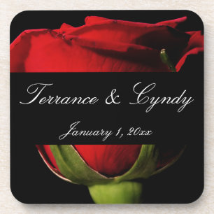 Long Stem Red Rose Personal Wedding Beverage Coaster