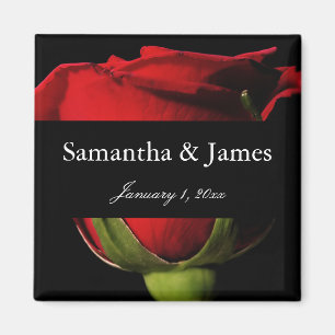 Long Stem Red Rose Personal Wedding Magnet