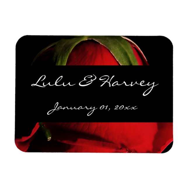 Long Stem Red Rose Personal Wedding Magnet (Horizontal)