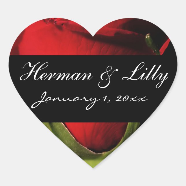 Long Stem Red Rose Personalized Wedding Heart Sticker (Front)