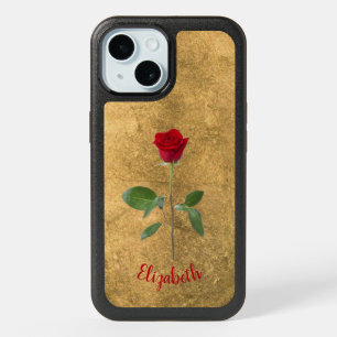 Long Stem Rose on Bronze-Look Background iPhone 15 Case