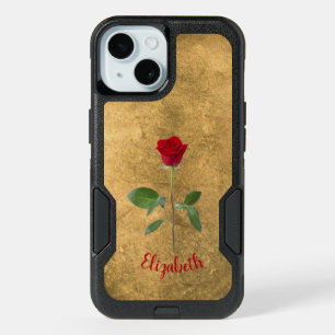 Long Stem Rose on Bronze-Look Background iPhone 15 Case