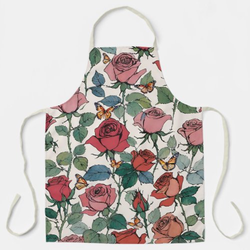 Long Stem Roses and Monarch Butterflies  Apron