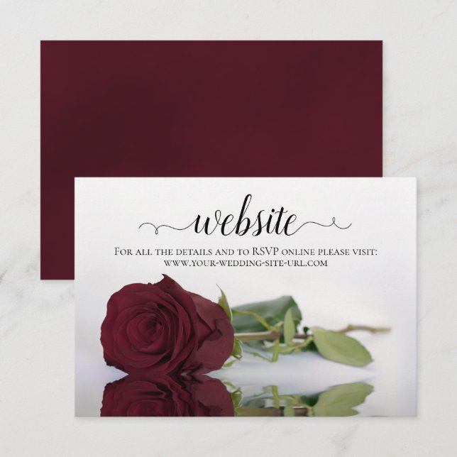 Long-Stemmed Burgundy Rose Elegant Wedding Website Enclosure Card (Front/Back)