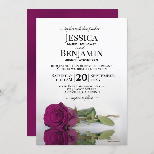 Long_Stemmed Cassis Purple Rose Elegant Wedding Invitation