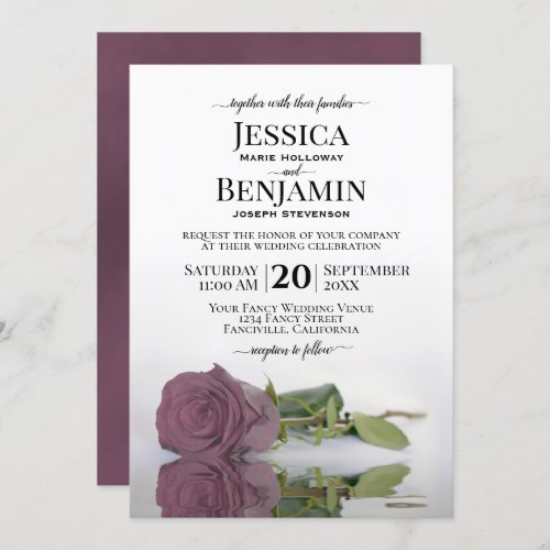 Long_Stemmed Dusty Mauve Rose Elegant Wedding Invitation