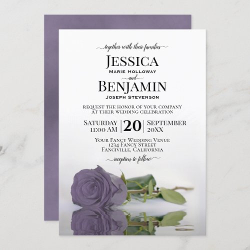 Long_Stemmed Dusty Purple Rose Elegant Wedding Invitation