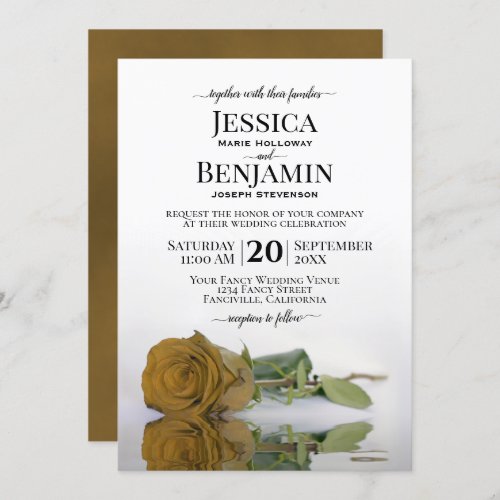 Long_Stemmed Golden Rose Elegant Wedding Invitation