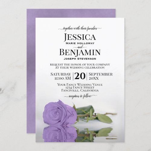 Long Stemmed Lavender Purple Rose Elegant Wedding Invitation