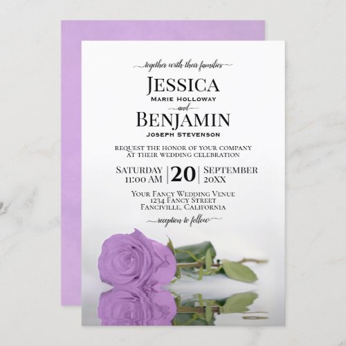 Long_Stemmed Lilac Purple Rose Elegant Wedding Invitation