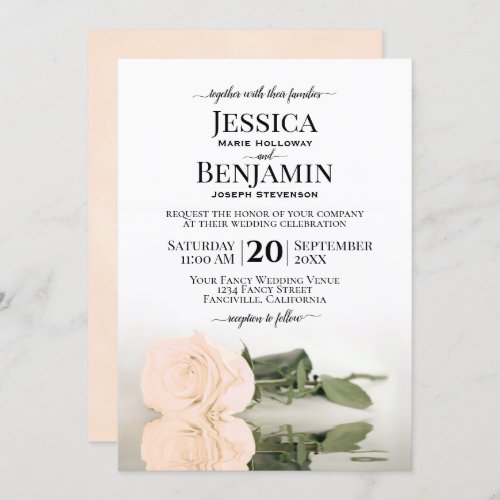 Long Stemmed Peach Orange Rose Elegant Wedding Invitation