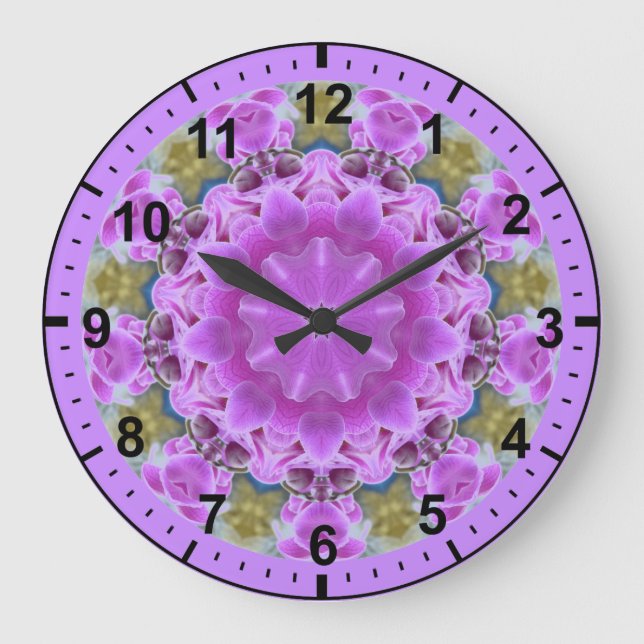 ~ Long Stemmed Purple Orchids Fractal ~ Large Clock (Front)