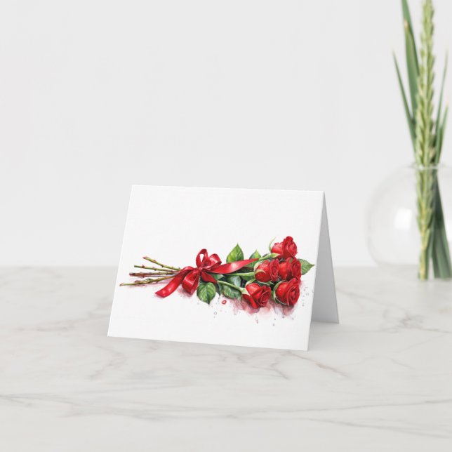 Long stemmed red roses for Valentines Day Card (Front)