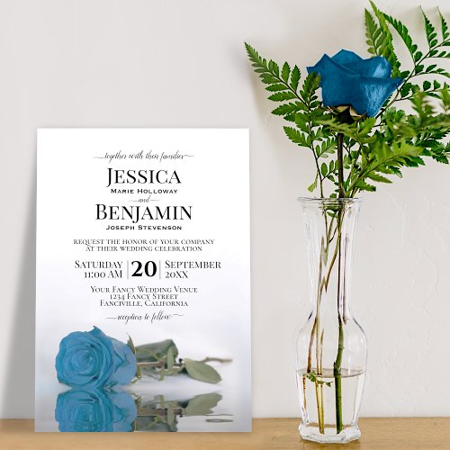 Long_Stemmed Sky Blue Rose Elegant Wedding Invitation