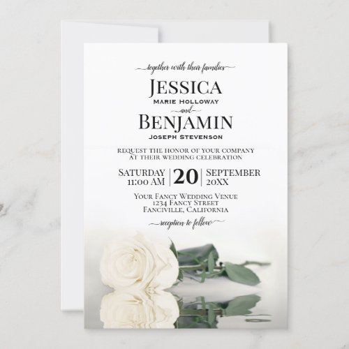 Long Stemmed White Rose Elegant Wedding Invitation