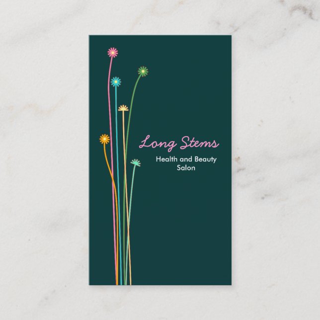 Long Stems - Dark Green Business Card (Front)