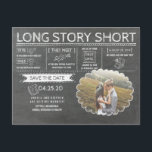 Long Story Short | Funny | Photo Save the Date Announcement Postcard<br><div class="desc">Funny photo save the date postcard "Long Story Short" in a chalkboard drawing style - a unique way to announce your wedding</div>