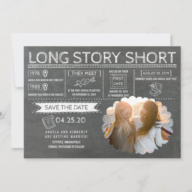 Long Story Short | Same Gender Photo Save the Date (Front)