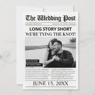 Long Story Short Wedding Save The Date Newspaper Holiday Card