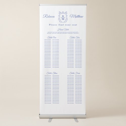 Long Tables Banqueting Seating Chart Blue Crest  Retractable Banner