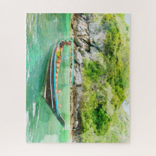 Long Tail Boat and Island in Thailand Watercolor Jigsaw Puzzle