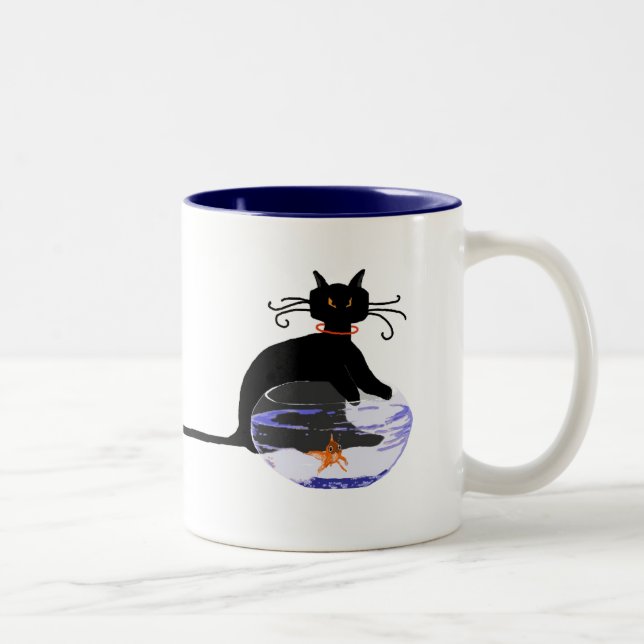 Long Tail Cat Gone Fishin' Two-Tone Coffee Mug (Right)