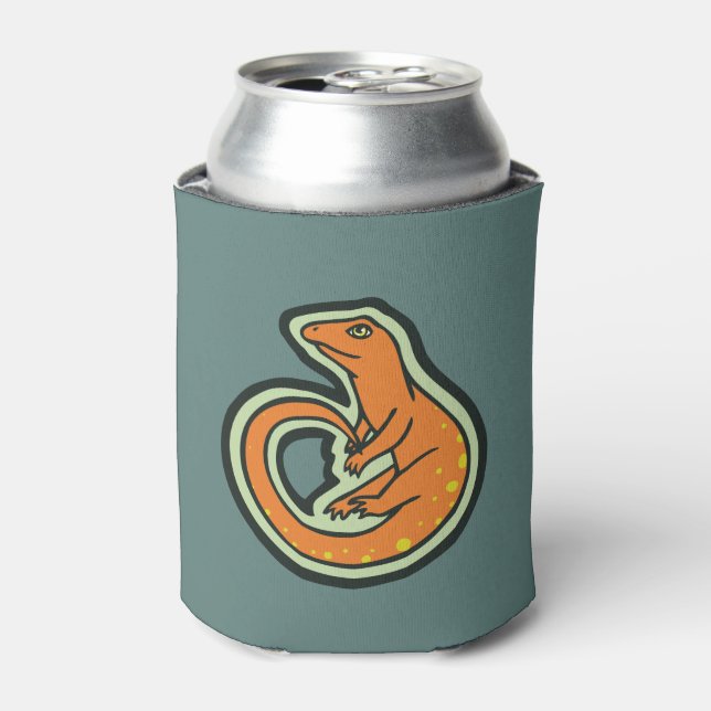 Long Tail Orange Lizard With Spots Drawing Design Can Cooler (Can Front)