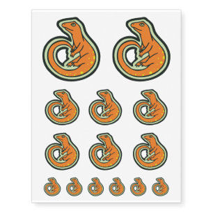 Long Tail Orange Lizard With Spots Drawing Design Temporary Tattoos