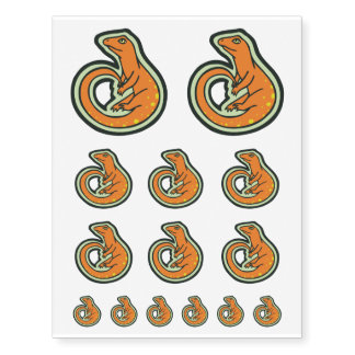 Long Tail Orange Lizard With Spots Drawing Design Temporary Tattoos