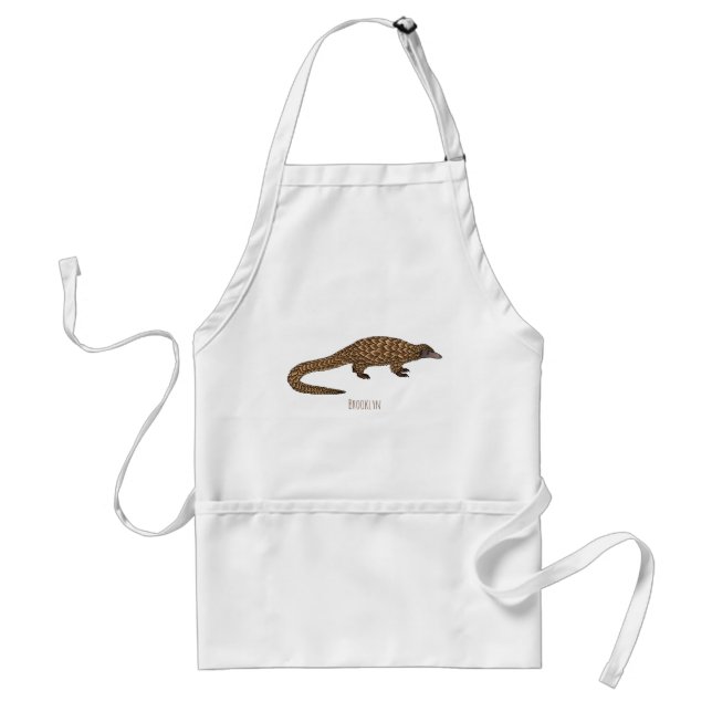 Long-tailed pangolin cartoon illustration adult apron (Front)