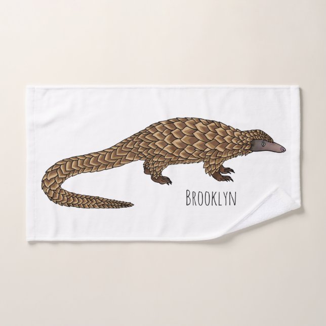 Long-tailed pangolin cartoon illustration  bath towel set (Hand Towel)