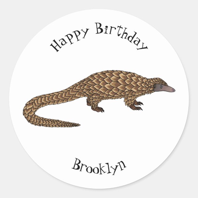 Long-tailed pangolin cartoon illustration  classic round sticker (Front)