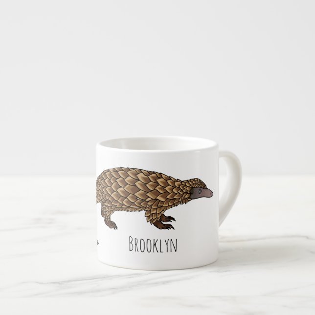 Long-tailed pangolin cartoon illustration espresso cup (Front Right)