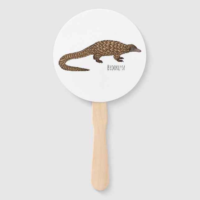 Long-tailed pangolin cartoon illustration  hand fan (Front)
