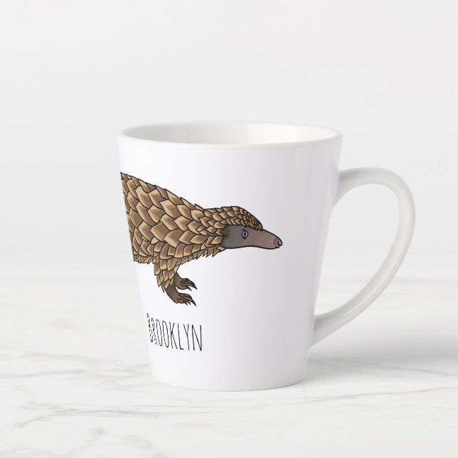 Long-tailed pangolin cartoon illustration  latte mug (Right)