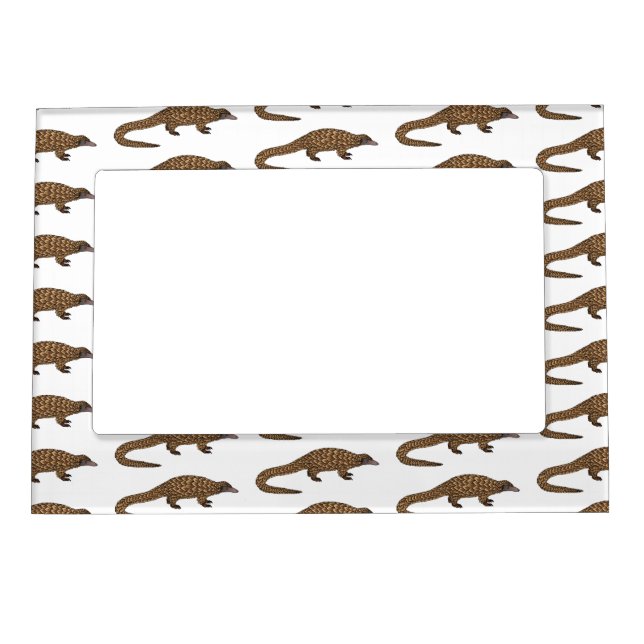 Long-tailed pangolin cartoon illustration  magnetic frame (Front)
