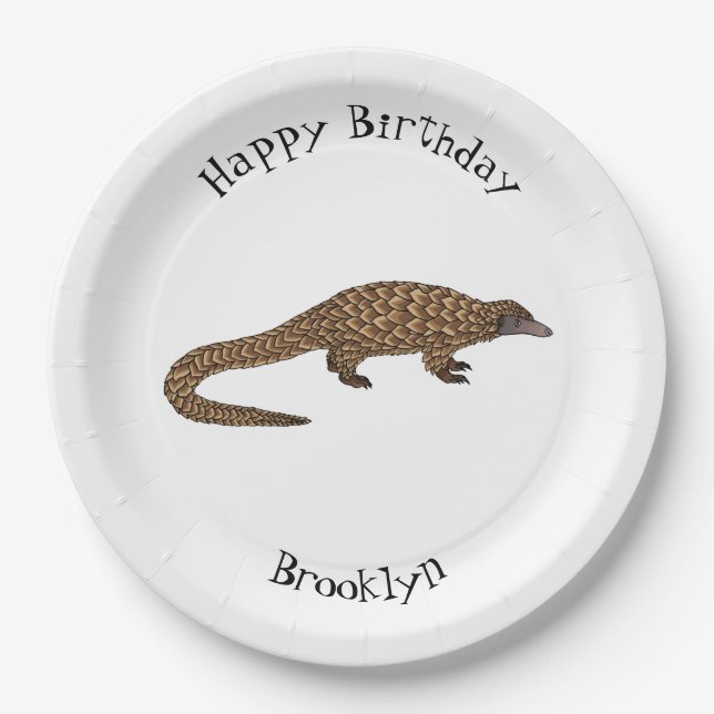 Long-tailed pangolin cartoon illustration  paper plates (Front)