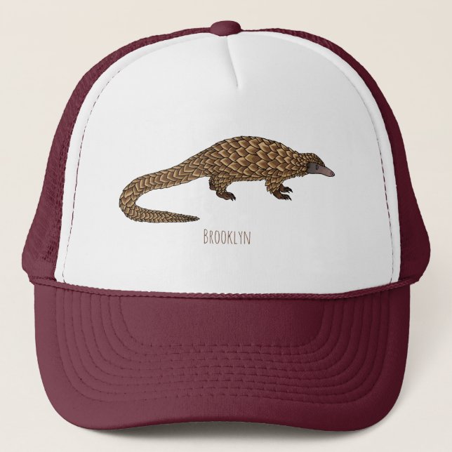 Long-tailed pangolin cartoon illustration trucker hat (Front)