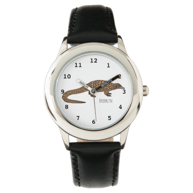 Long-tailed pangolin cartoon illustration  watch (Front)
